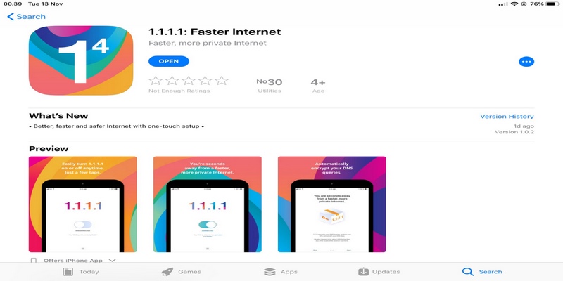 Người chơi chọn cài đặt ứng dụng 1.1.1.1: Faster & Safer Internet